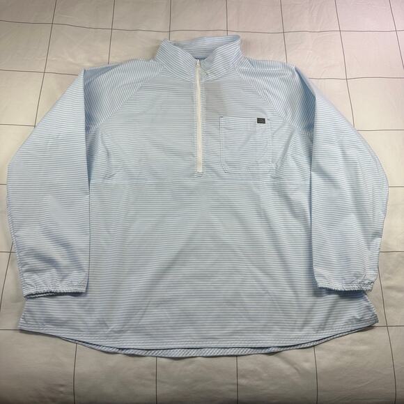 LL Bean Pullover Womens 2X Blue Everyday SunSmart Woven Lake Stripe 1/4 Zip New - Picture 1 of 10